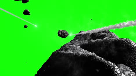 asteroides cometas volando en el fondo verde