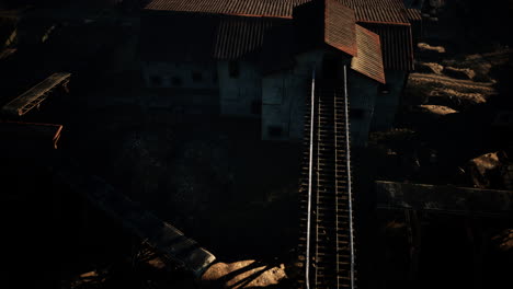 high above an industrial factory in the desert
