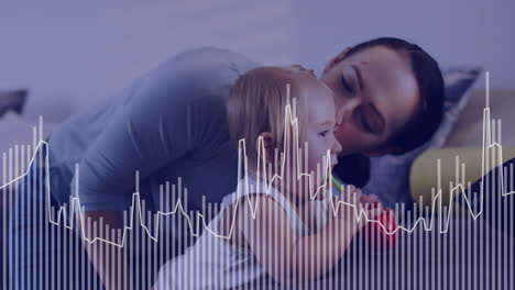 playing with soundwave animation overlay, mother and baby bonding together