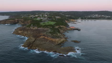 high angle drone shot of tathra on the south coast of nsw, australia