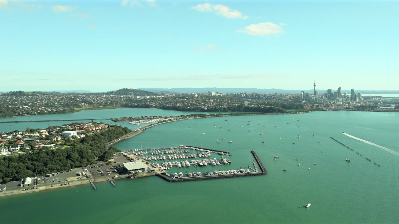 Wide View of Okahu Bay Marina and Beyond
