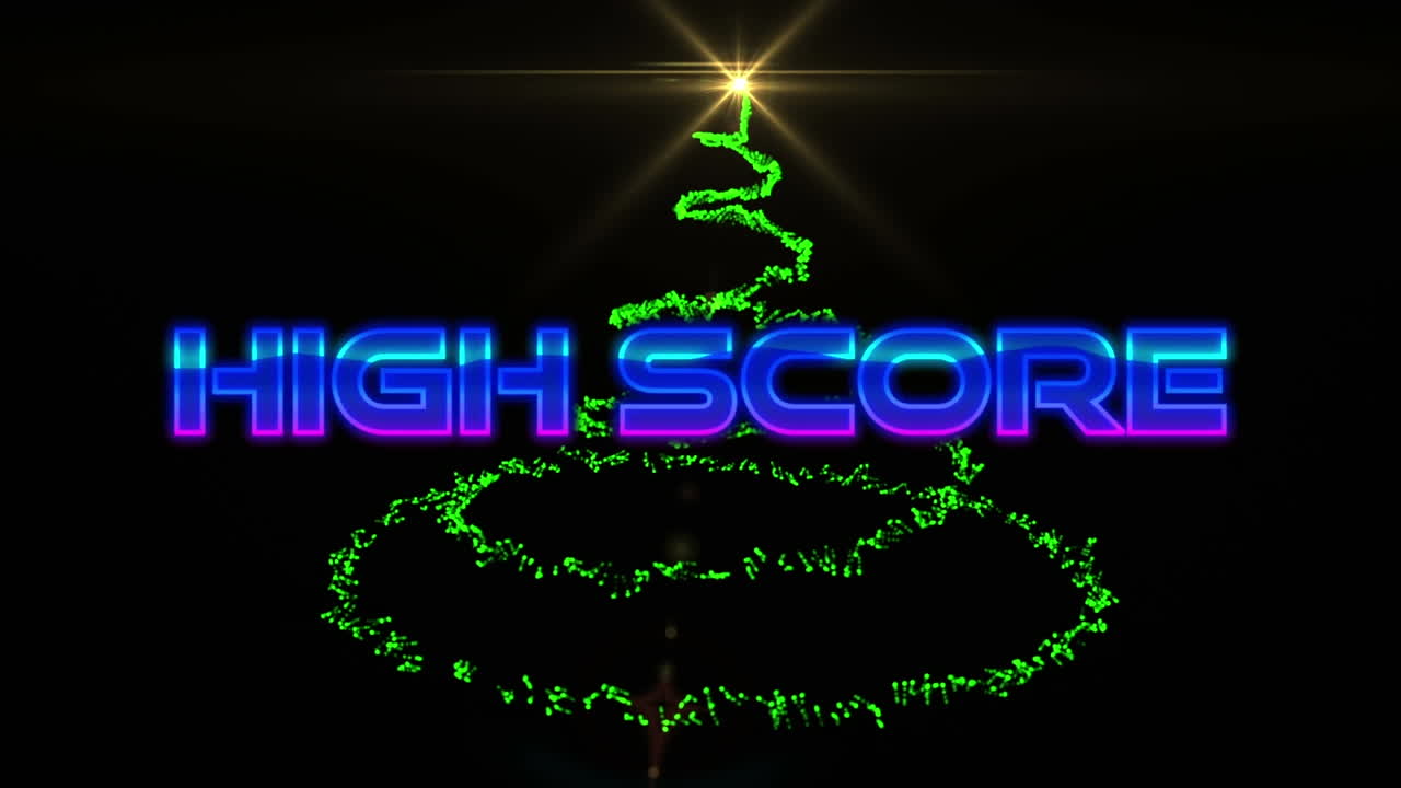 초록색 빛의 흔적 위에 높은 점수 텍스트의 애니메이션