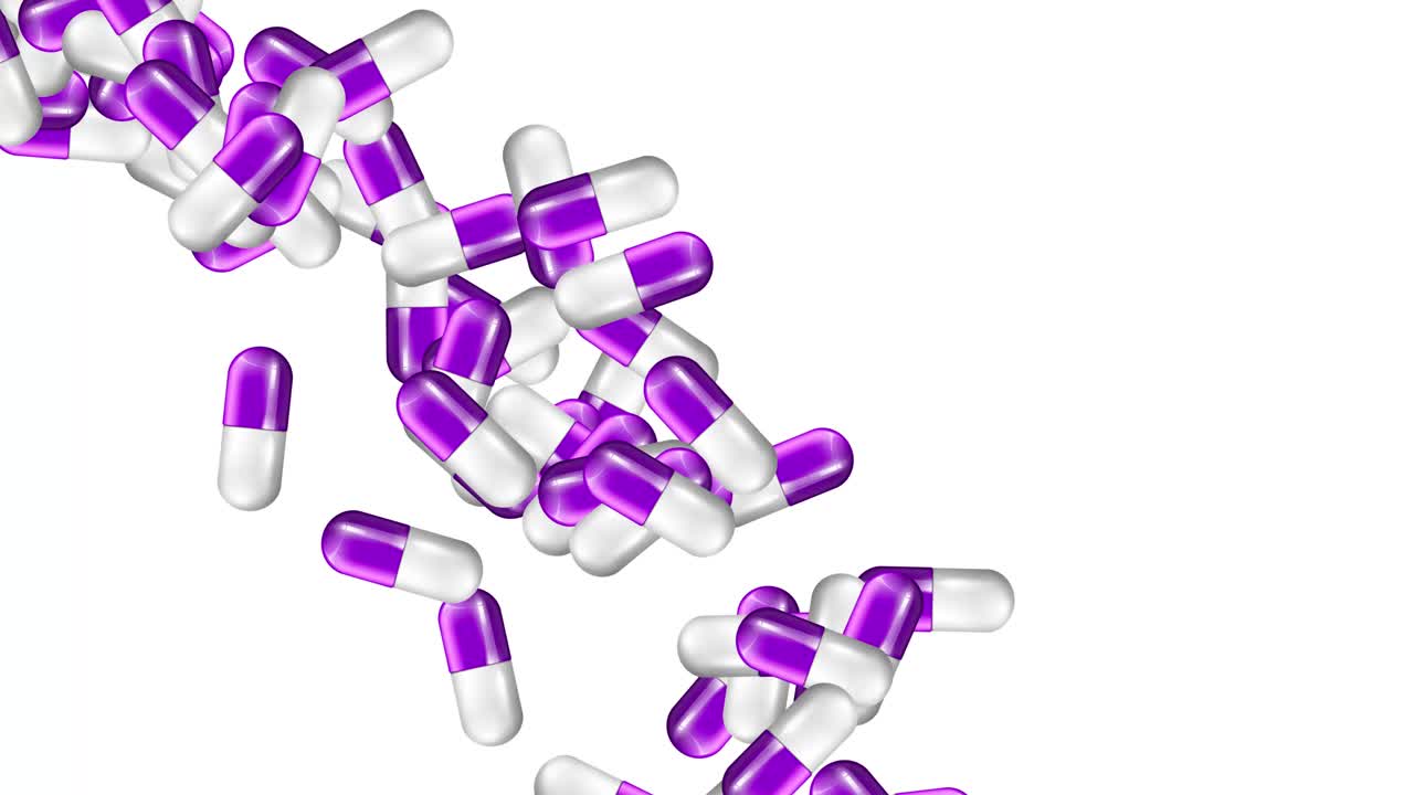 cápsulas violetas que se derraman contra fondos cambiantes