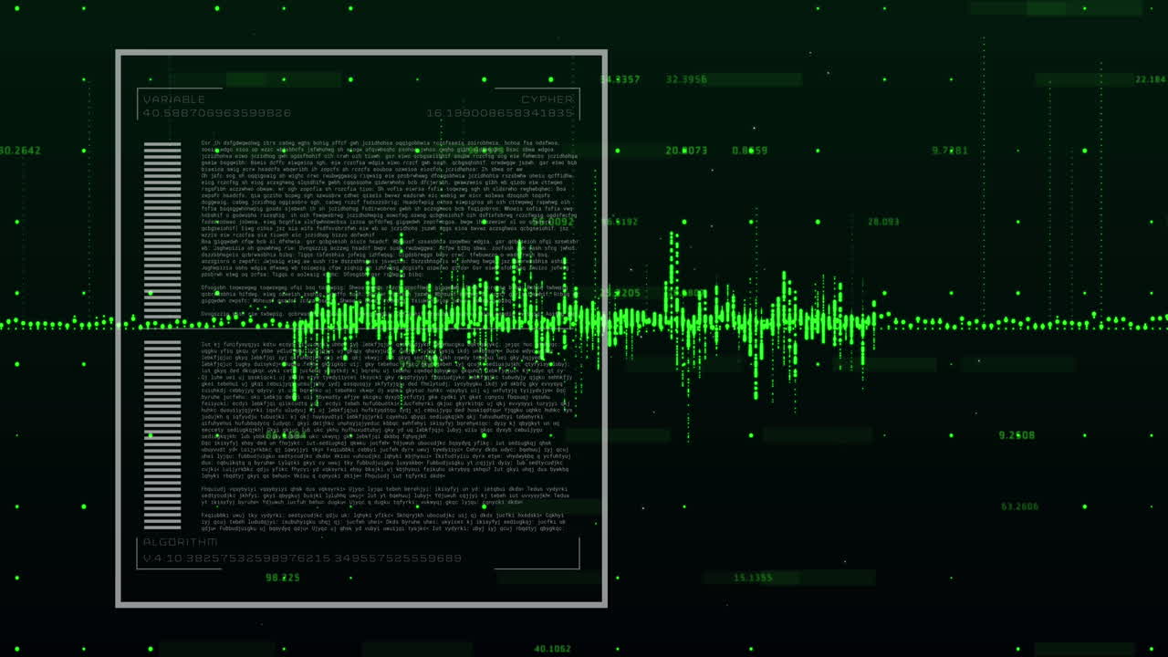 Animation of graphs, loading bars, data and changing numbers over black background
