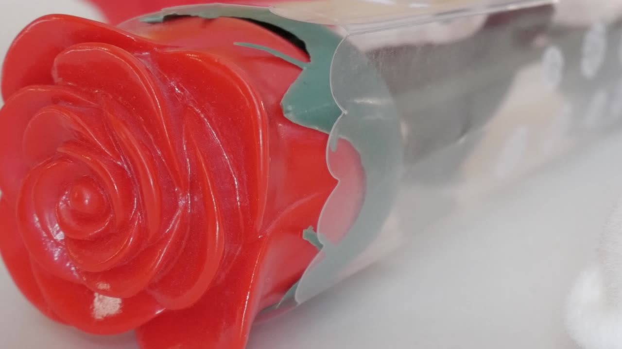 Close-up of a red rose-shaped candy, perfect for a Valentine's gift concept