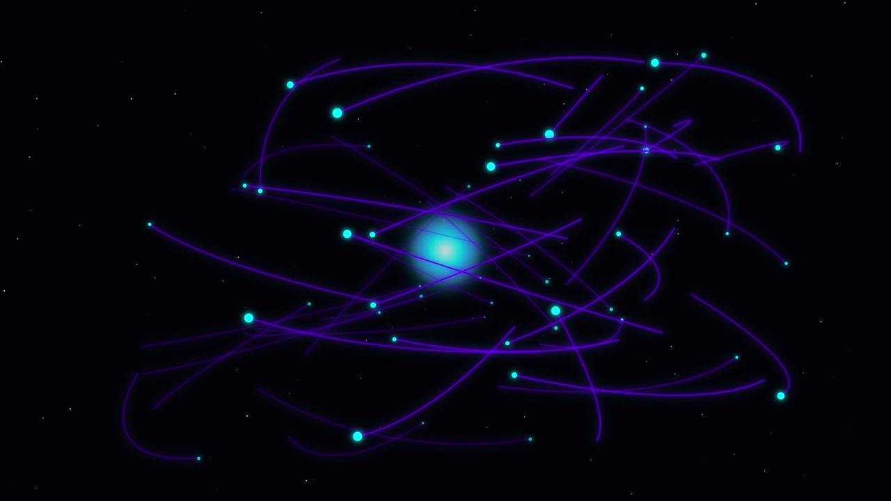 Abstract Animation of Glowing Particles Orbiting a Central Light