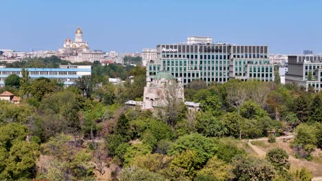 bucharest cityscape: panoramic view of churches, parks, and modern buildings