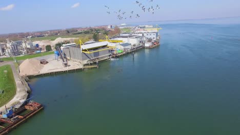 aerial: the famous fishing town-port yerseke in the netherlands