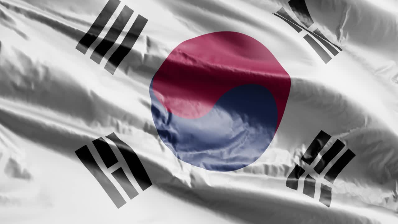 la bandera de corea del sur se agita lentamente en el bucle del viento. la bandera surcoreana se balancea suavemente en la brisa. el fondo de relleno completo. 20 segundos de bucle.