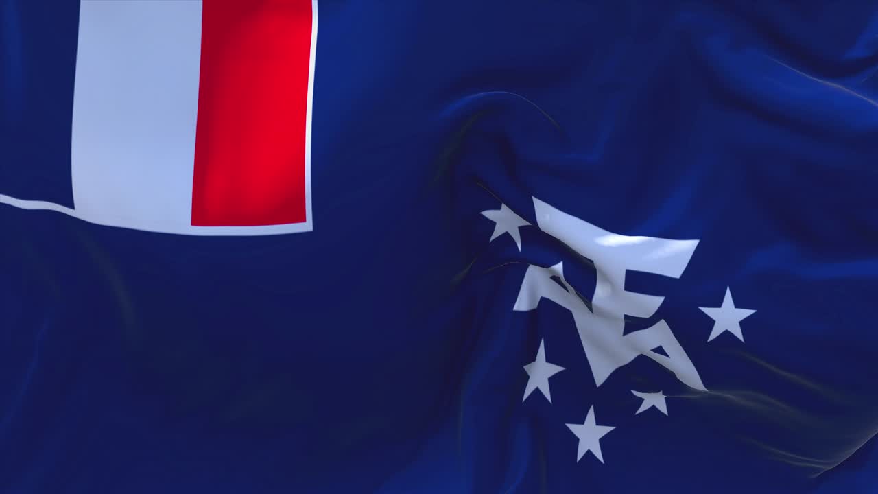 프랑스 남부 및 남극 땅의 발은 바람에 느린 동작 애니메이션에서 4k 현실적인 직물 질감 발을 부드럽게 불어 바람이 부는 날에 연속적인 원활한 루프 배경.