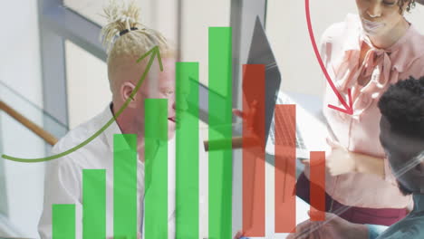 animation of graph over diverse business people in office