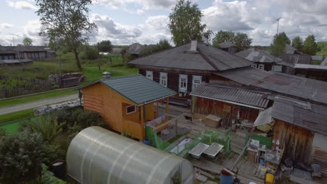 rustic wooden houses in a small village