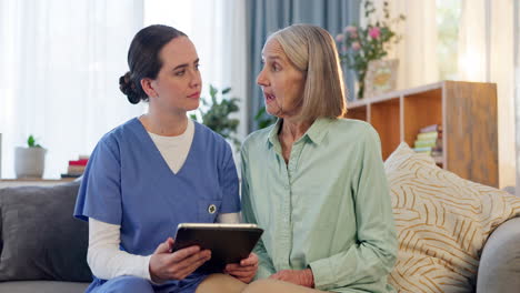 nurse consulting with elderly woman at home