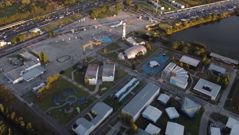 aerial view of the great modern convention center of tecnopolis in buenos aires