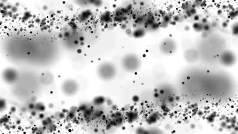 el movimiento de partículas monocromáticas en un fondo blanco. fondo borroso. fondo negro y blanco de computadora moderna con puntos móviles
