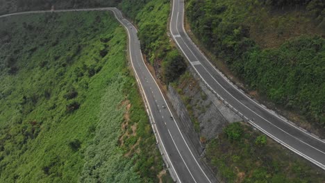 drone view of famous hai van pass during a cloudy day, aerial