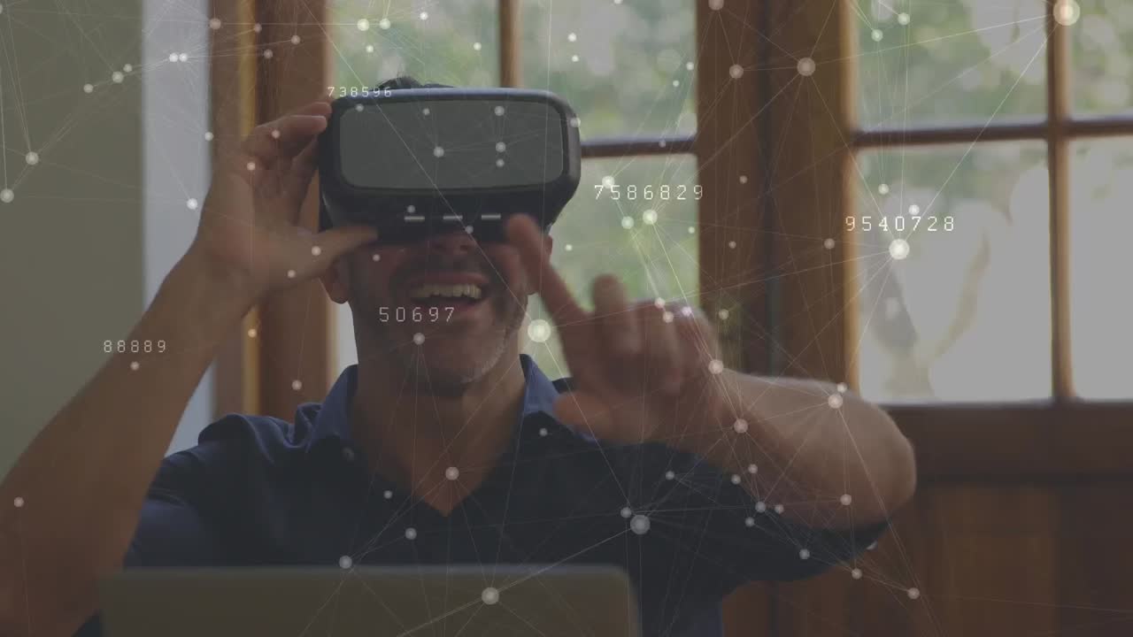 Man wearing a virtual reality headset having fun