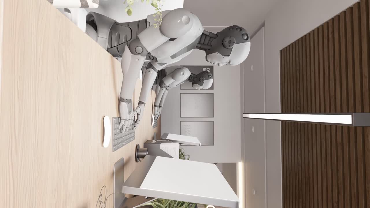 vertical de robot futurista hablando con el cliente en el sitio web y ayuda y cuidado animación de chatbot con interfaz de teclado inteligente artificial