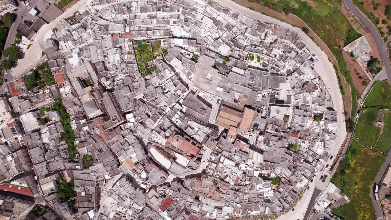 Aerial top down view of Ostuni medieval old italian city, background pattern