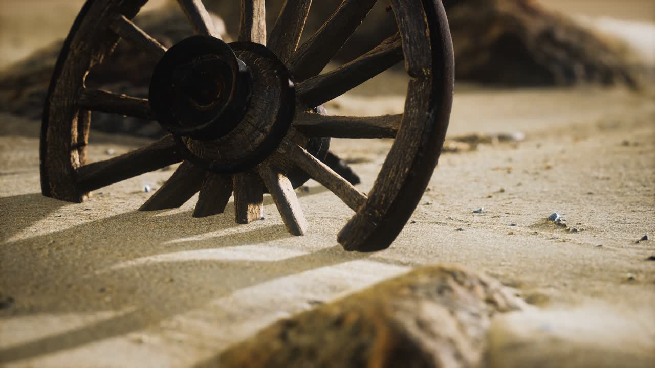 большое деревянное колесо в песке