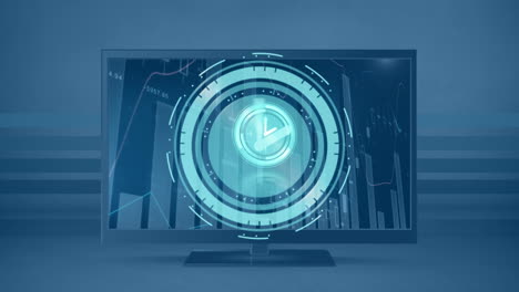 animación de un reloj en movimiento sobre un gráfico en una computadora