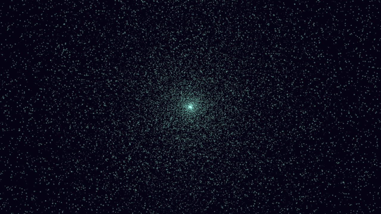 A luminous celestial body shines in the night sky surrounded by smaller, dimmer dots, suggesting a planet or star amidst the vastness of space