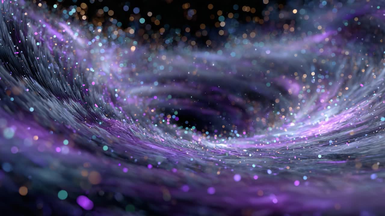 Stunning Visual of a Cosmic Whirlwind: A Beautiful Journey Through the Mystical Swirls of Space and Time with Glittering Particles in Vivid Colors
