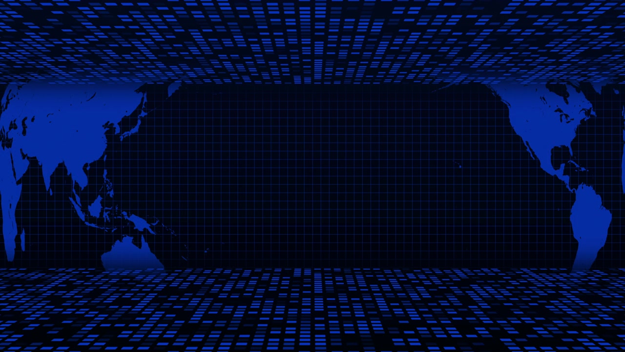 Digital World Map Background with Moving Blue Data Pixels