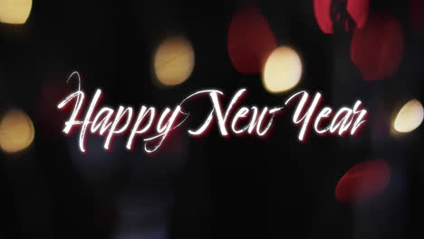 Animation-of-happy-new-year-text-over-spots-of-light-background