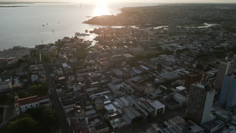 aerial drone fly above manaus city rivers and skyline brazilian amazonas state with amazon rainforest and river