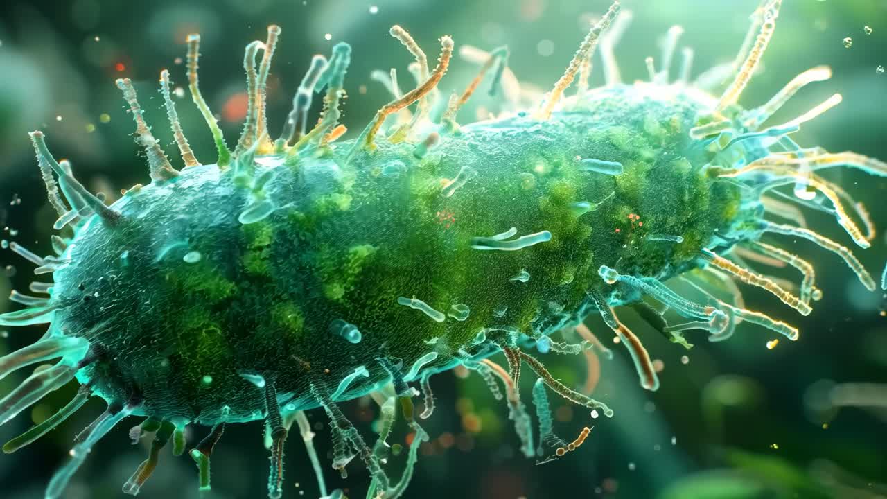 A green, fuzzy looking thing with long green tendrils. It looks like a plant or a parasite