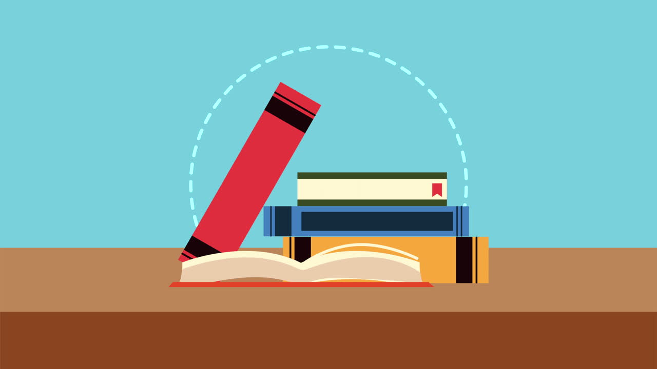 책과 연필, 학교용품, 애니메이션