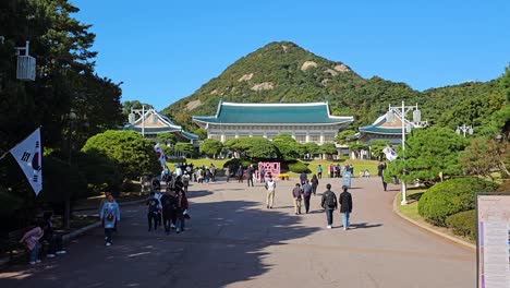 Beautiful Scenery of a Korean Palace with People
