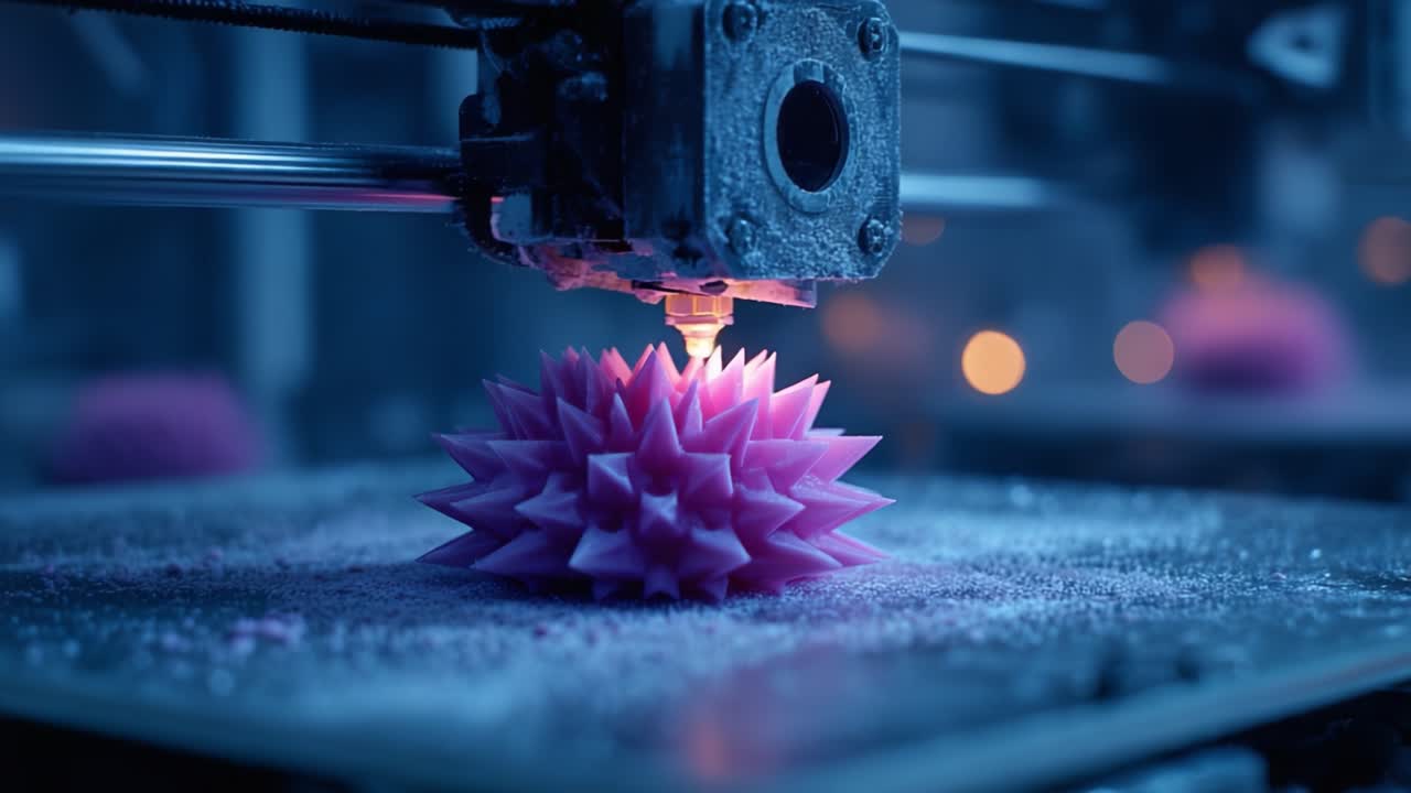 An Intriguing Close-Up of a 3D Printer Creating a Stunning Pink Spiked Object, Highlighting Innovation and Modern Technology's Artistic Capabilities