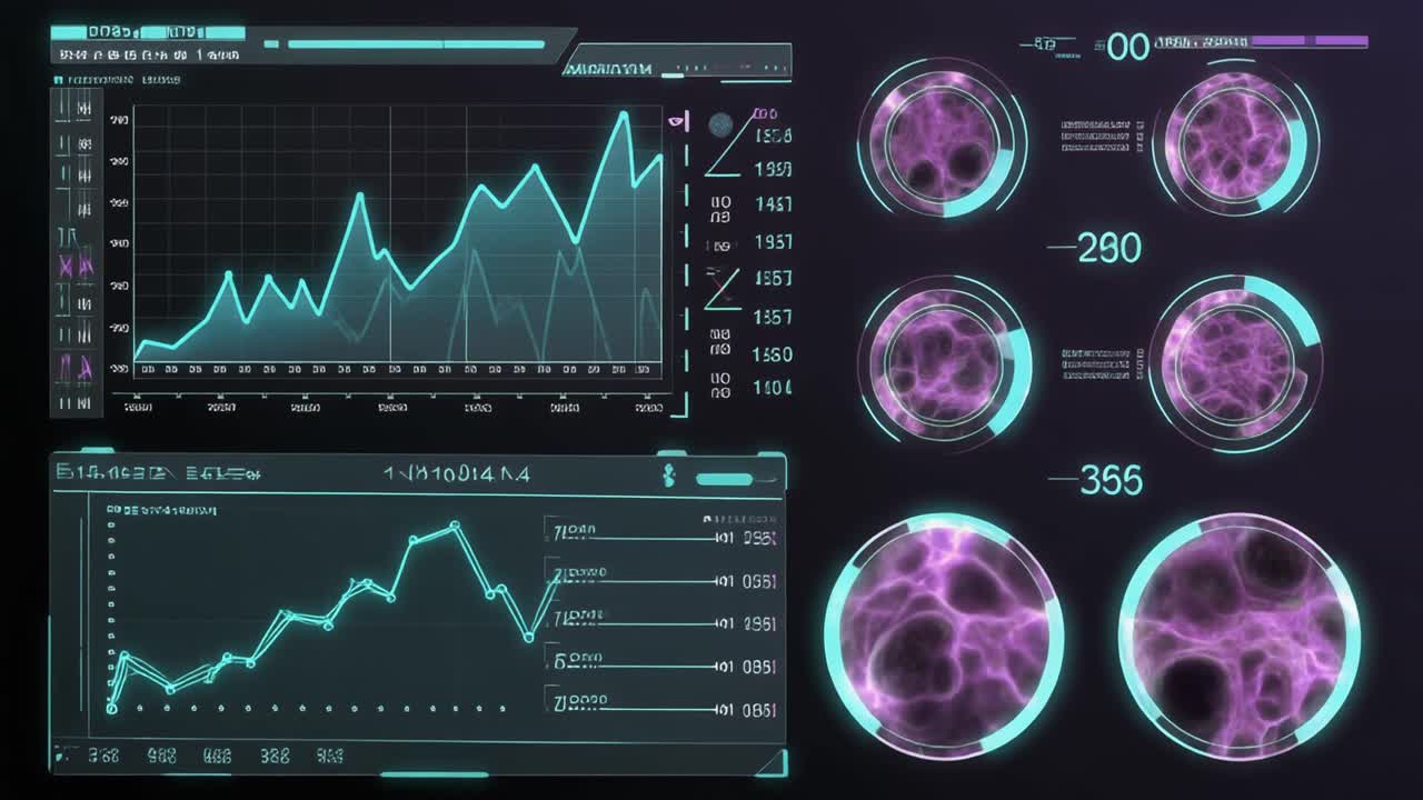 Futuristic Digital User Interface with Data Graphs and Organic Patterns