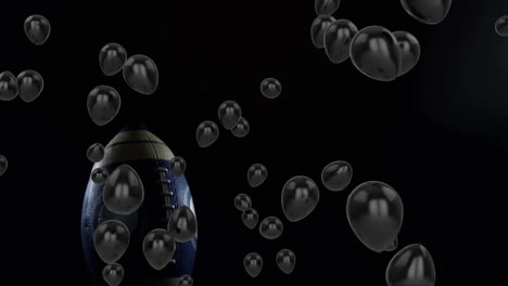 floating black bubbles surrounding american football in dark animation background