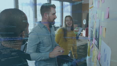 animación del procesamiento de datos financieros sobre diversas personas de negocios en la oficina