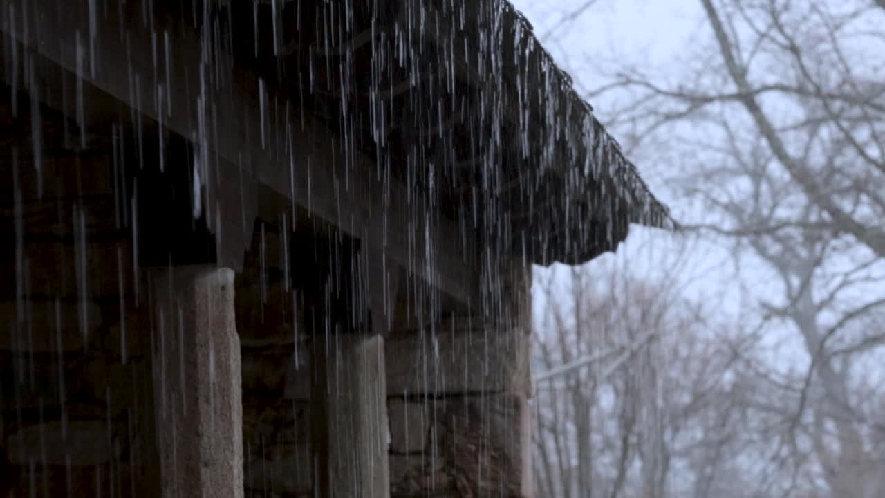 Rain water falling from roof