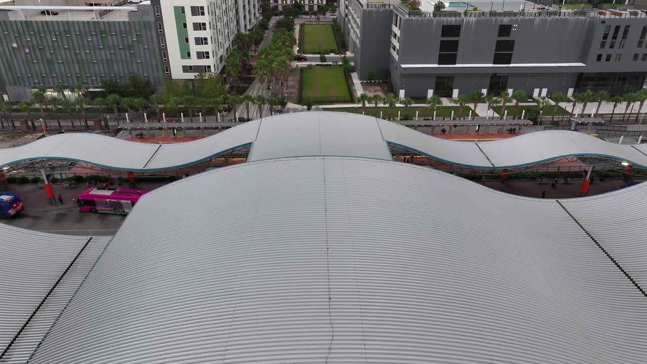 Aerial View of Modern Transit Station with Curved Roof