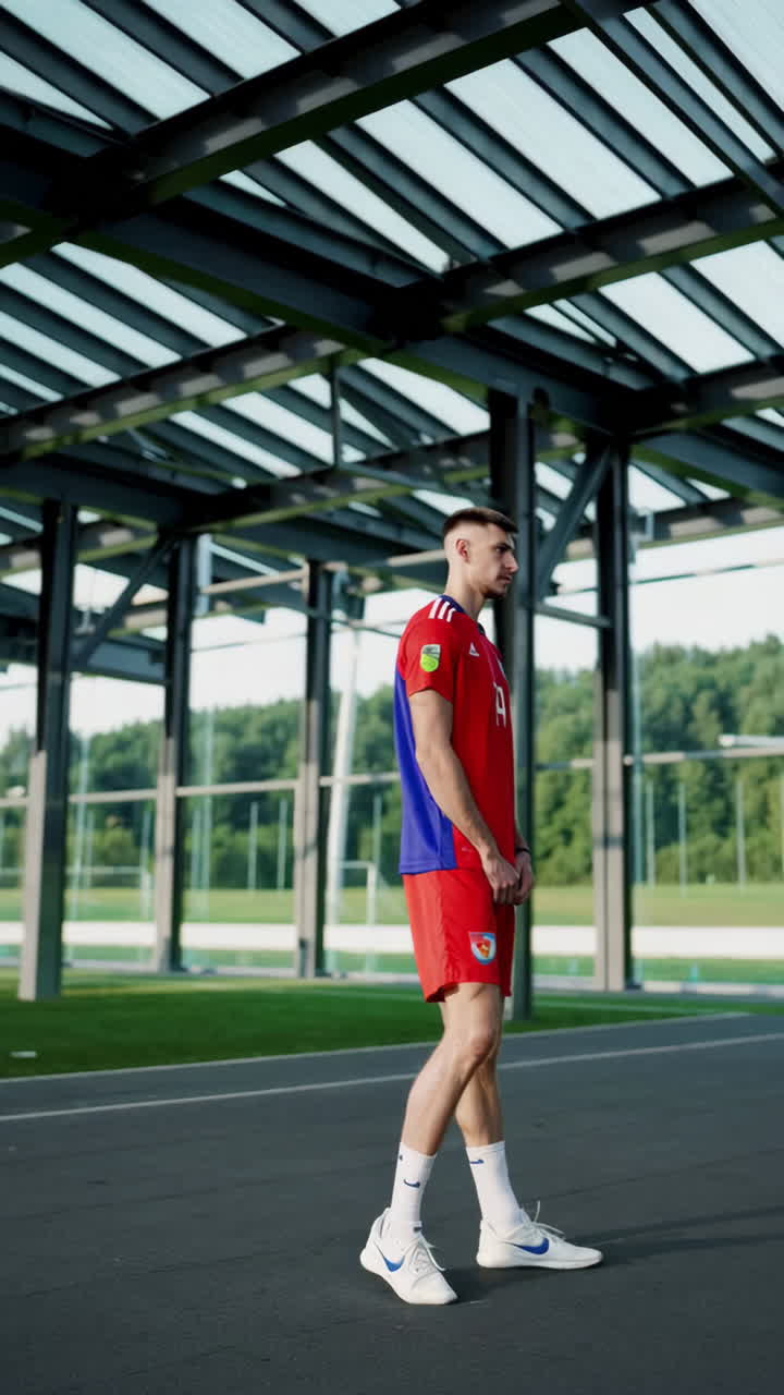 Man in red soccer uniform
