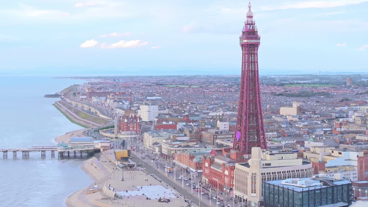 Blackpool Tower with blue sky on a beautiful summer day, UK.