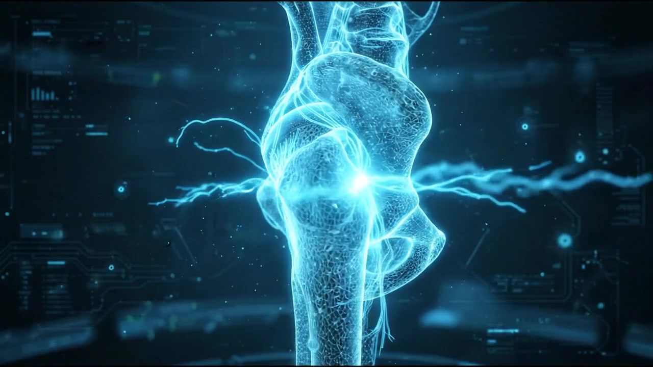 Digital human pelvic bones and hip joints rendered as a clinical hologram