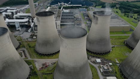 ratcliffe-on-soar power station aerial view looking down over smoking coal powered nuclear fired cooling towers