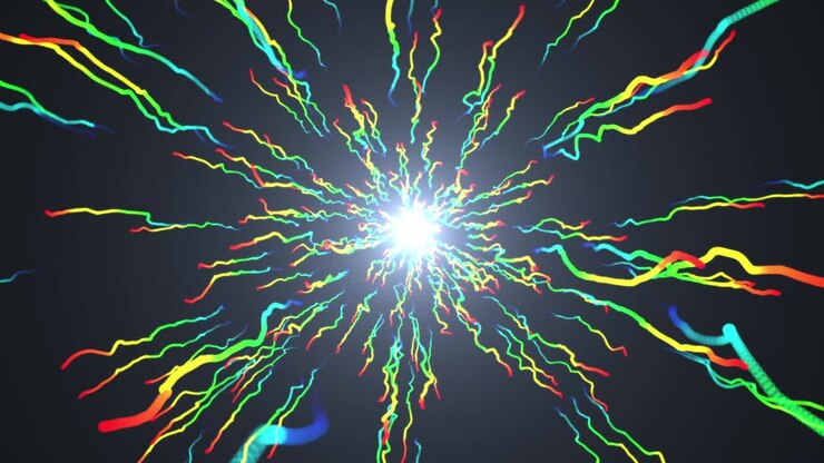 4K Abstract 3D line background with animation of moving particles. Animation background of seamless loop.