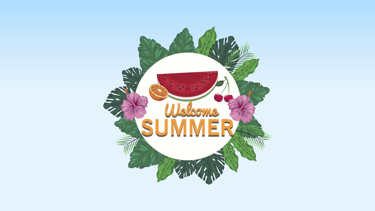 letras de bienvenida de verano con frutas tropicales