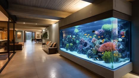 luxurious living room with large aquarium