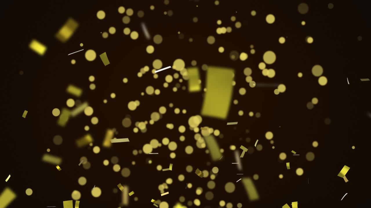 Animation of golden confetti floating on black background