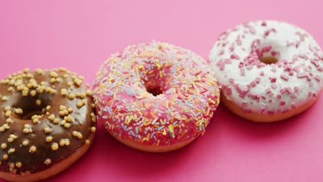 row of sweet round doughnuts