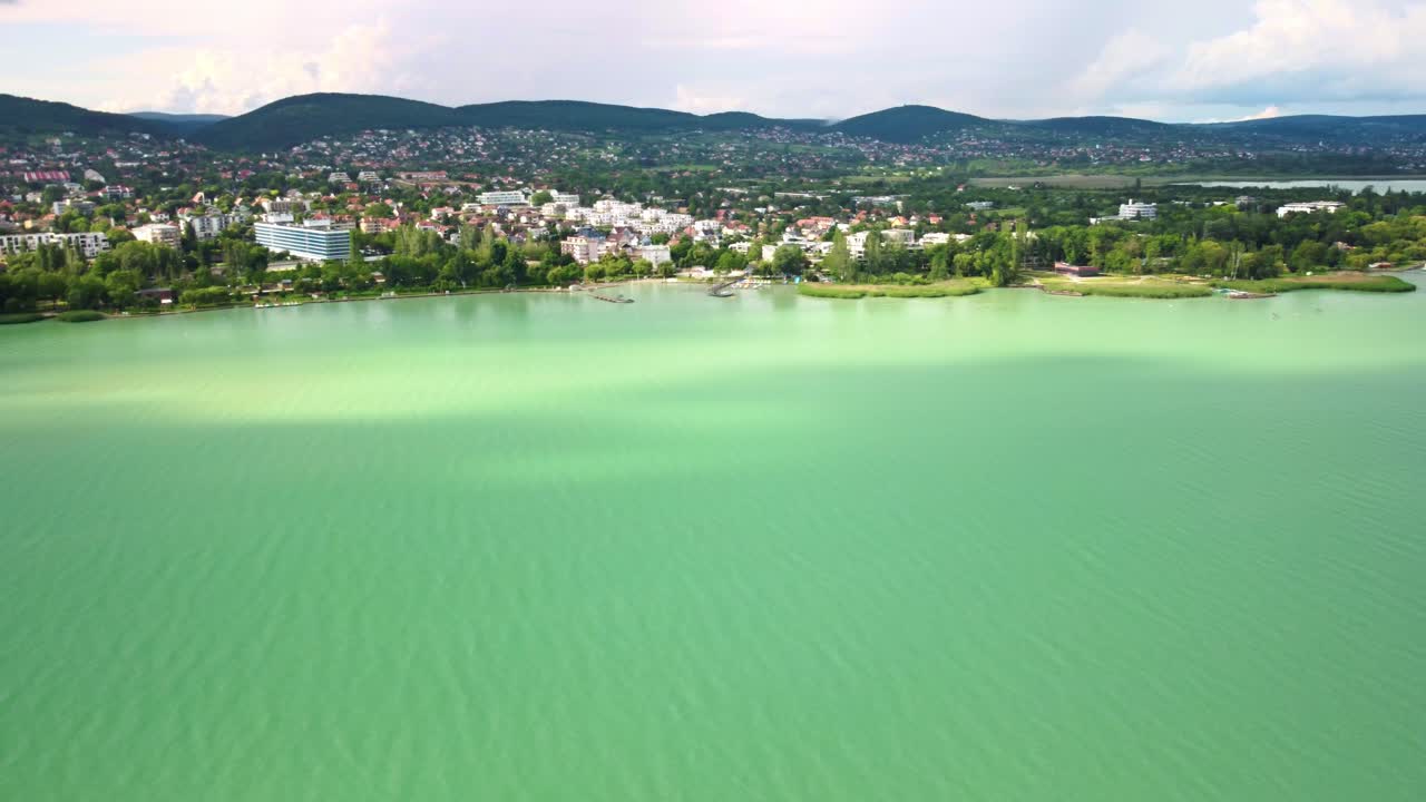 Drone Lake Balaton in Hungary in summer..