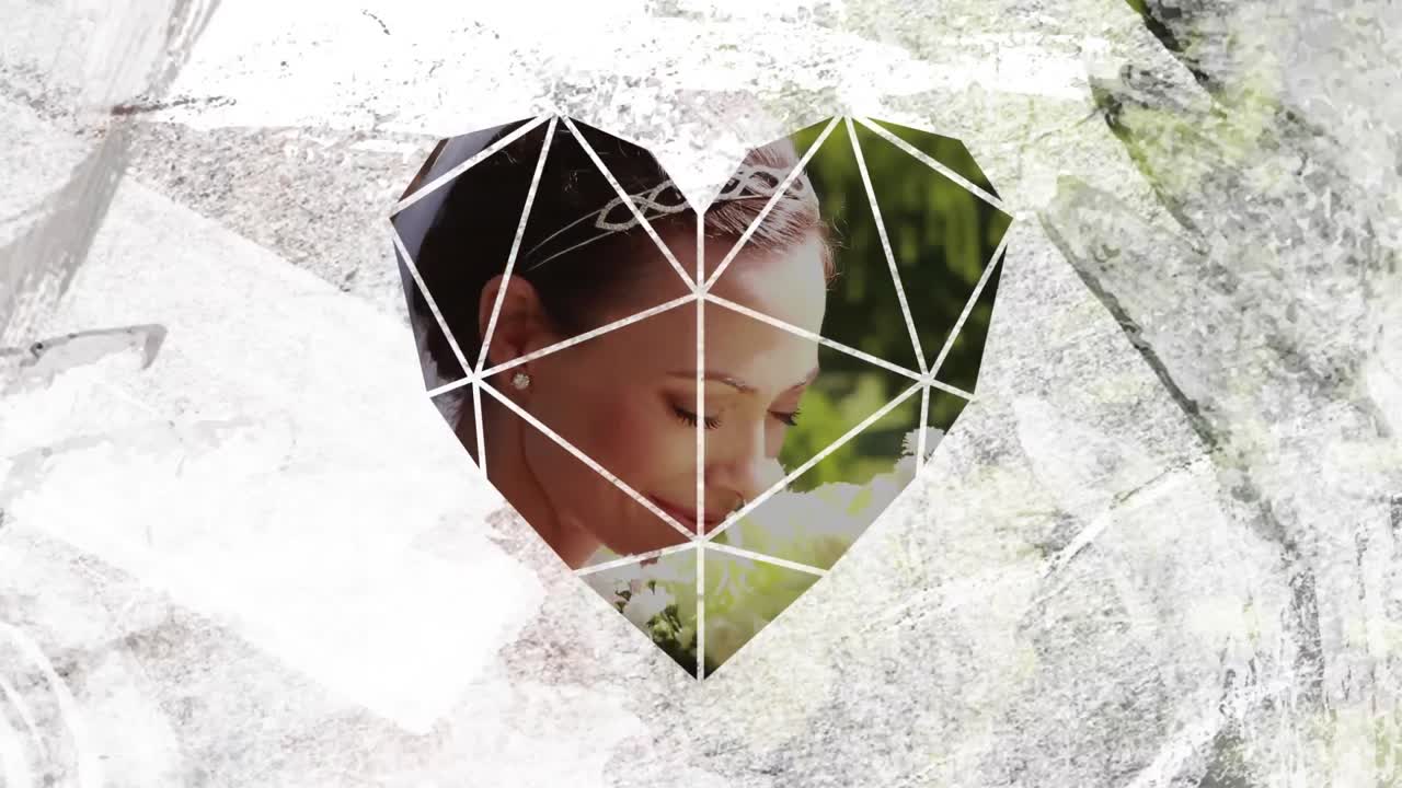 mujer casada a través de un fondo blanco en forma de corazón